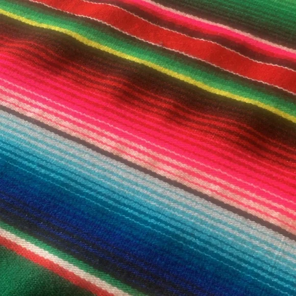 Vintage colorful cotton Mexican serape sarape salti fringed blanket